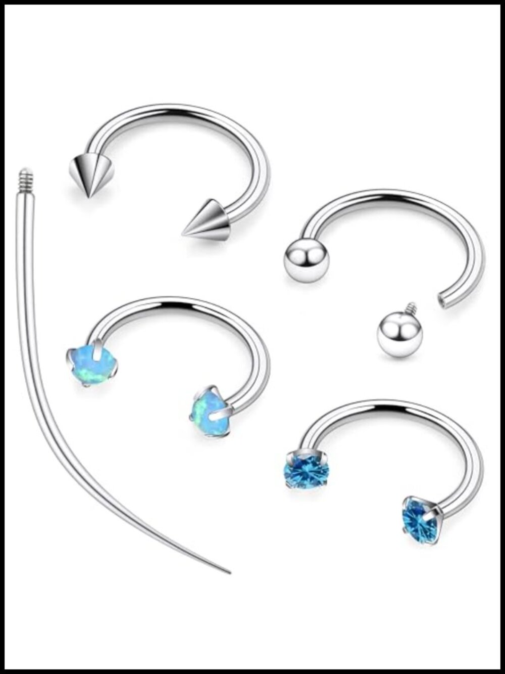 Titanium Horseshoe Nose Ring 16G Internally Threaded Septum Ring CZ Opal